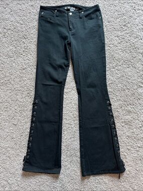 Vintage Mudd Black Low Rise Y2K Lace Up Flare Jeans Whimsy Goth 2000s Rare